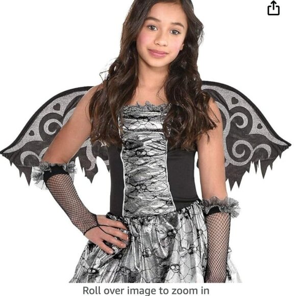 COSTUMES USA Black Silver Fallen Angel Dark Fairy Princess Wings Halo Dress XL - Picture 5 of 6